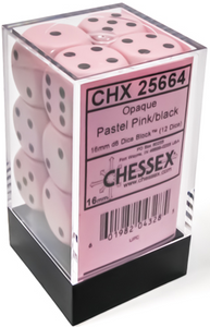 Chessex : Opaque 12D6 Pastel - Pink/Black