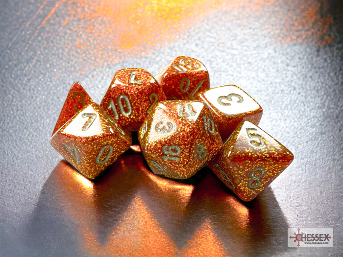 Chessex : Mini-Polyhedral 7-Die Set - Glitter Gold/Silver