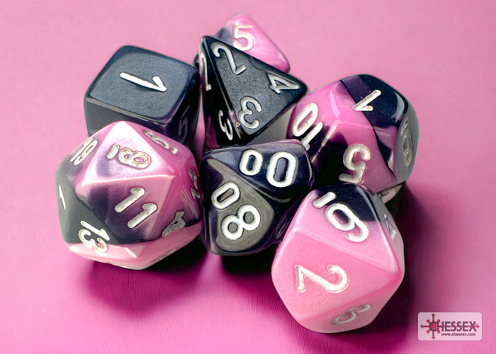 Chessex : Mini-Polyhedral 7-Die Set - Gemini Black-Pink/White