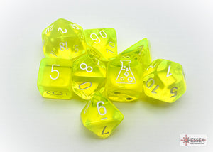 Chessex : Lab Dice 7-Die Set "Translucent" - Neon Yellow/White