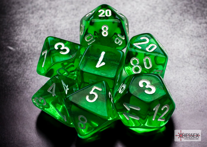 Chessex : Mini-Polyhedral 7-Die Set - Translucent Green/White
