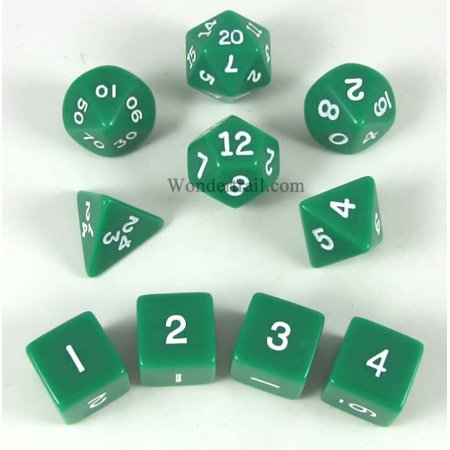 Green Opaque Dice with White Numbers 16mm (5/8in) Set
