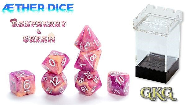 Aether Dice 7 Piece Set - RASPBERRY AND CREAM
